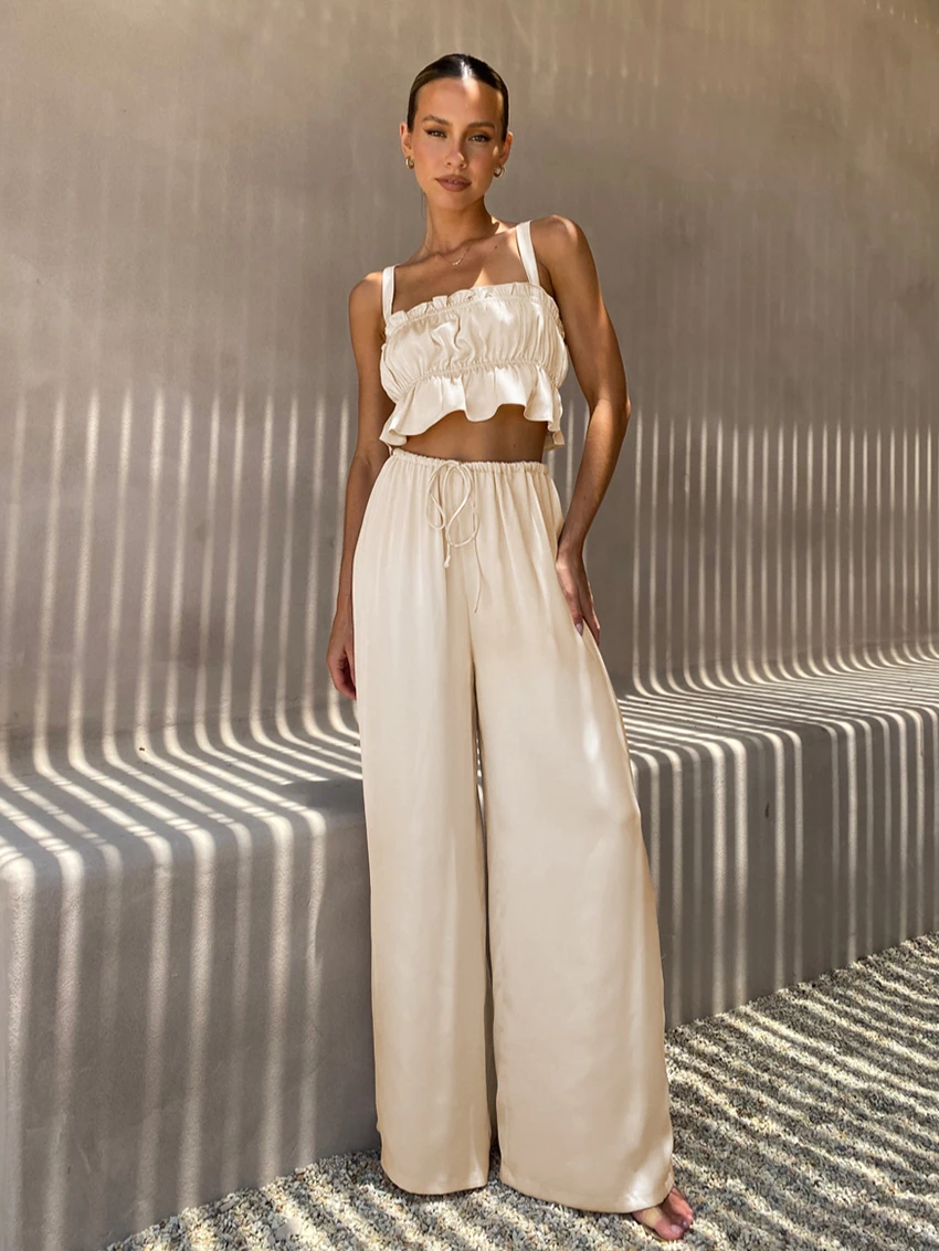 Marthaqiqi Casual Ladies Sleepwear Set Sexy Tank Tops Nightwear Crop Top Nightgowns Wide Leg Pants Women 2 Piece Home Clothes
Marthaqiqi Casual Ladies Sleepwear Set Sexy Tank Tops Nightwear Crop Top Nightgowns Wide Leg Pants Women 2 Piece Home Clothes