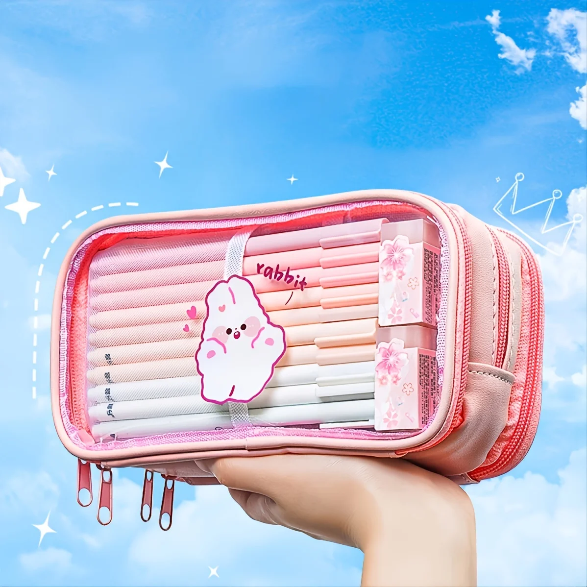 1pc Three-layer Large-capacity Pink Bunny Storage Pencil Case Cartoon Student Pen Pouch Transparent Pen Case Stationery Bag
1pc Three-layer Large-capacity Pink Bunny Storage Pencil Case Cartoon Student Pen Pouch Transparent Pen Case Stationery Bag