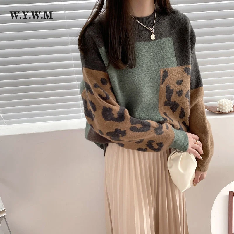 WYWM Winter Vintage Leopard Patchwork Sweater Women Casual Cashmere Knitted Pullovers Ladies Outwear Oversized Female Jumpers
WYWM Winter Vintage Leopard Patchwork Sweater Women Casual Cashmere Knitted Pullovers Ladies Outwear Oversized Female Jumpers