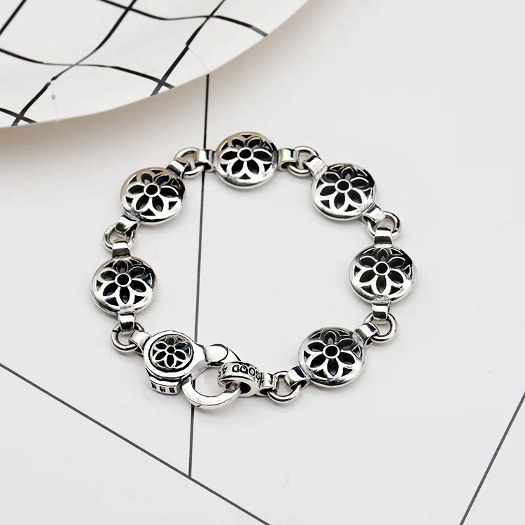 

S925 pure silver celebrity Thai yinhua bead chain stitching popular personality ancient men women fashion bracelets