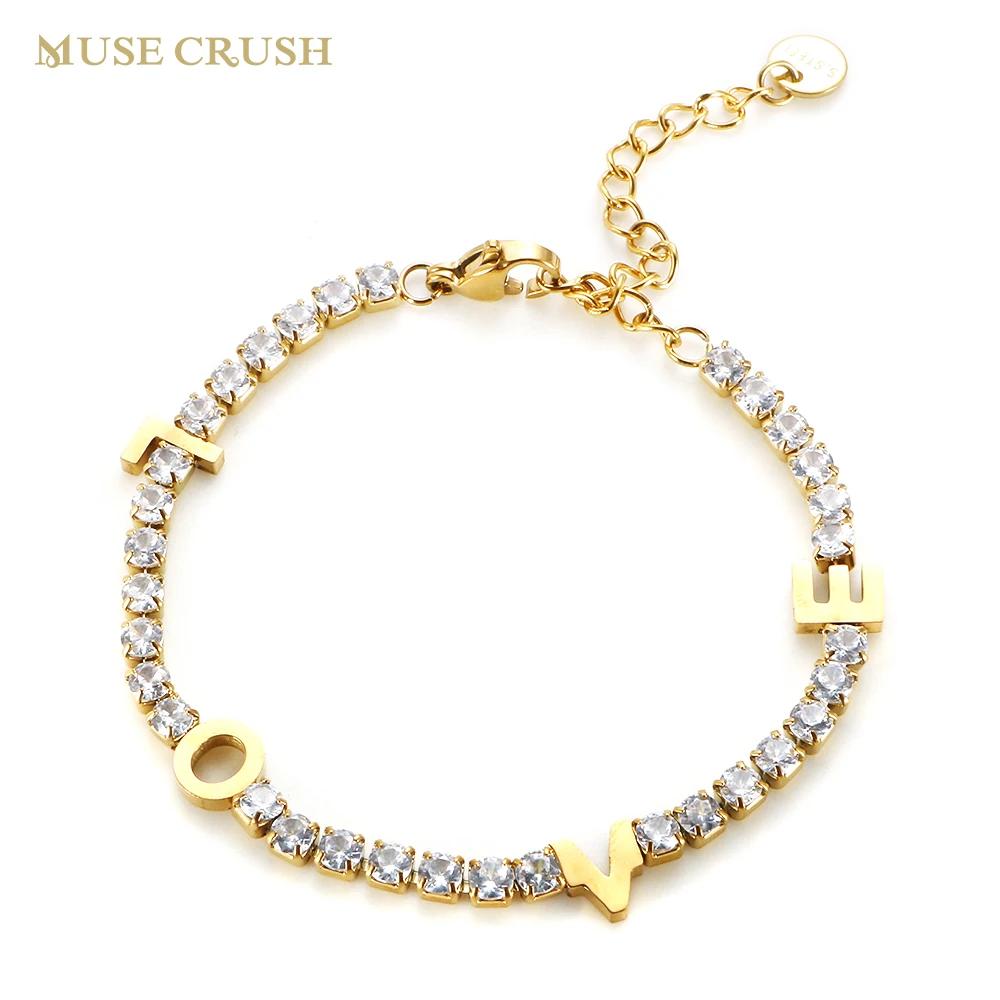 Muse Crush Gold Plated 3mm Cubic Zirconia Classic Tennis Bracelet Stainless Steel CZ Chain Bracelets for Women Girl Jewelry Gift
Muse Crush Gold Plated 3mm Cubic Zirconia Classic Tennis Bracelet Stainless Steel CZ Chain Bracelets for Women Girl Jewelry Gift