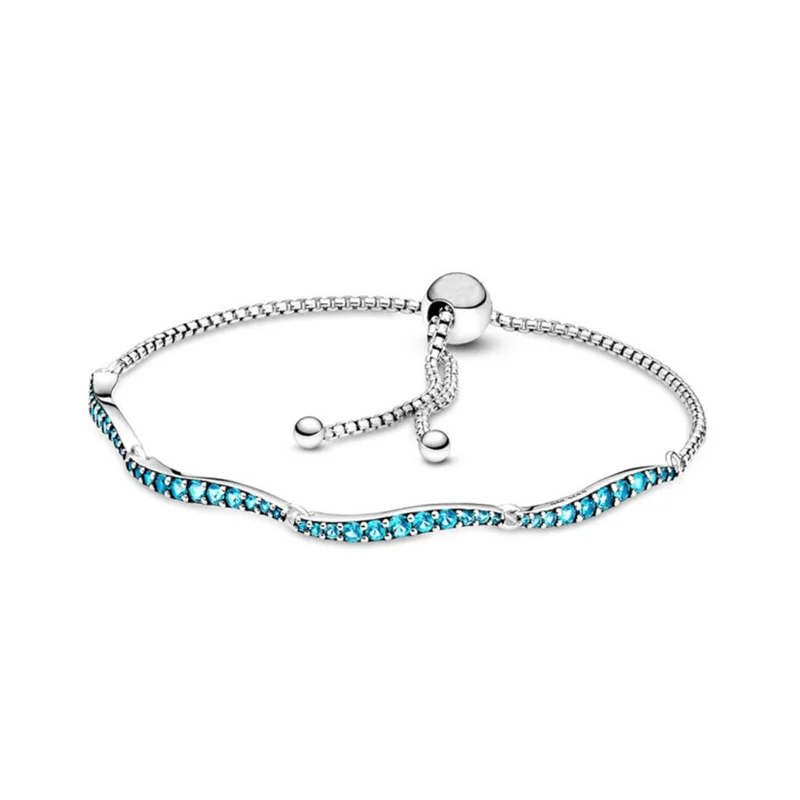 Pan-Style S925 Silver Blue Wave Slider Bracelet Girl Gift Summer Party Fashion Charm Trend Blue Zircon Bracelet Men's and Women
Pan-Style S925 Silver Blue Wave Slider Bracelet Girl Gift Summer Party Fashion Charm Trend Blue Zircon Bracelet Men's and Women