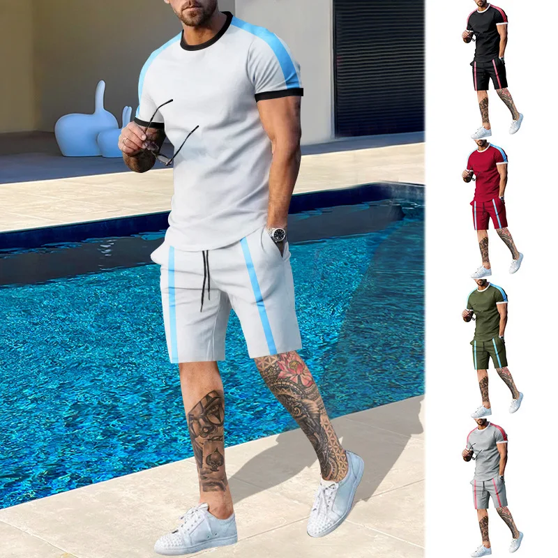 2023 Mens Tops Summer Round Neck Splicing Short-sleeved Shorts Suit Casual Loose Sports Suit Men
2023 Mens Tops Summer Round Neck Splicing Short-sleeved Shorts Suit Casual Loose Sports Suit Men
