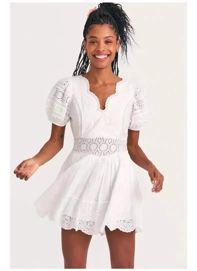 Lovesha* Summer Women Dress V-Neck Short Sleeve Zipper White High Waist Above Knee Hollow Out Embroidery Casual
Lovesha* Summer Women Dress V-Neck Short Sleeve Zipper White High Waist Above Knee Hollow Out Embroidery Casual