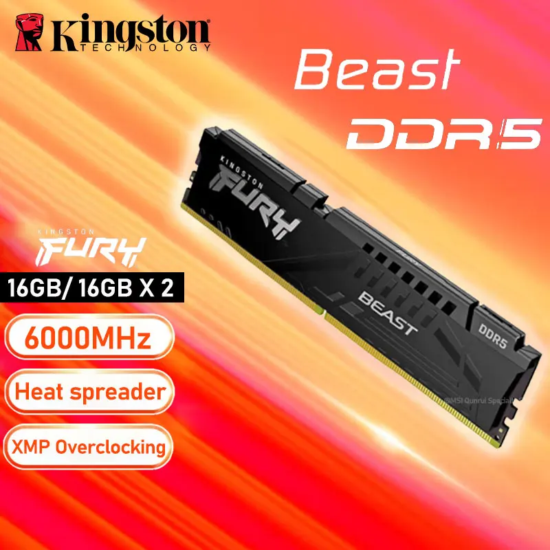 

Kingston DDR5 FURY Beast Memory 6000MHz 16G PC RAM Memoria DDR5 Module Computer Desktop 1.1V DIMM 288Pin DDR5 16GB 6000MHz New