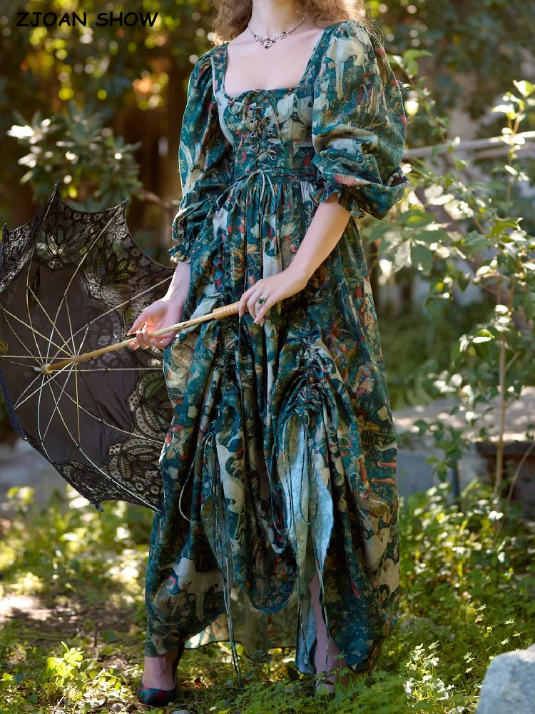 2023 Palace Princess Green Flower Print Maxi Long Swing Dress With Cross Bandage Lacing up Crop Top Fairy Robe 2 pieces 1 Set
2023 Palace Princess Green Flower Print Maxi Long Swing Dress With Cross Bandage Lacing up Crop Top Fairy Robe 2 pieces 1 Set