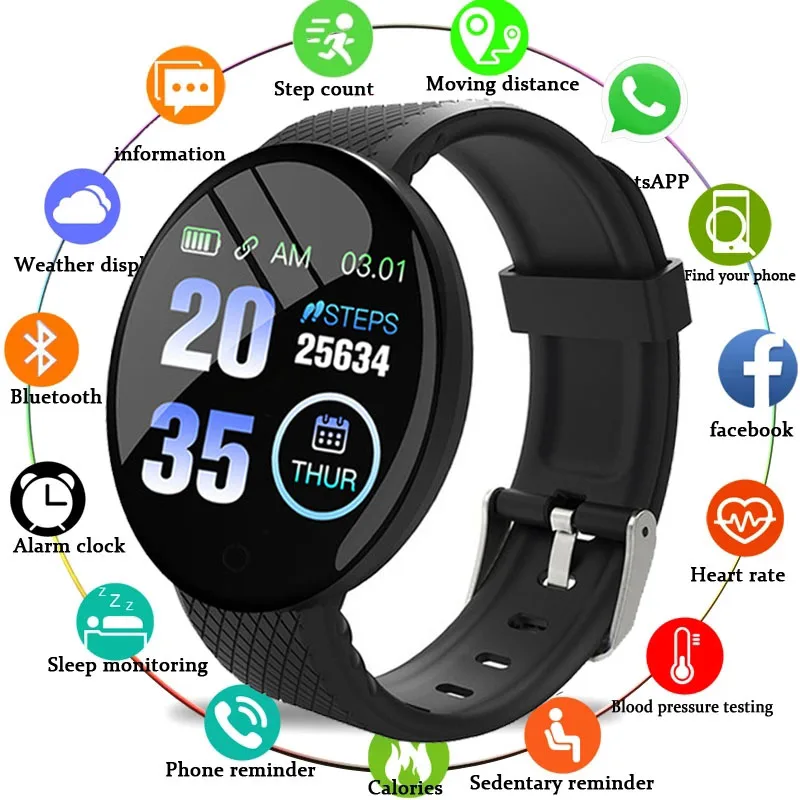 

Умные часы Bluetooth фитнес-трекер цифровые часы Смарт-часы для мужчин и женщин измерение кровяного давления IOS Android смарт-браслет D18 2022