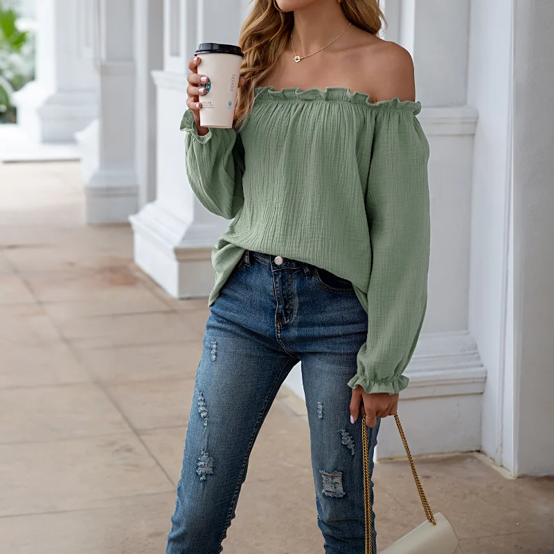 2023 Spring Women's Stitching Long-sleeved One-shoulder Long-sleeved T-shirt O-neck Sexy Drop-shoulder Loose Top Women Clothing
2023 Spring Women's Stitching Long-sleeved One-shoulder Long-sleeved T-shirt O-neck Sexy Drop-shoulder Loose Top Women Clothing