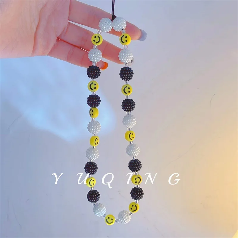 Trendy Black White Pearl Phone Chain Yellow Resin Smiley Beaded Mobile Strap Key Anti-Lost Lanyard Phone Pendant Women Jewelry
Trendy Black White Pearl Phone Chain Yellow Resin Smiley Beaded Mobile Strap Key Anti-Lost Lanyard Phone Pendant Women Jewelry