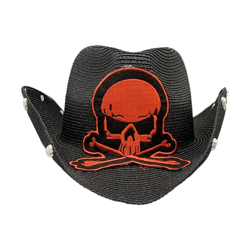 Punk Style Cowboy Straw Weaving Hat for Men Western Cowboy Hat with Embroidery Skull Model Cowboy Summer Sunproof Hat
Punk Style Cowboy Straw Weaving Hat for Men Western Cowboy Hat with Embroidery Skull Model Cowboy Summer Sunproof Hat