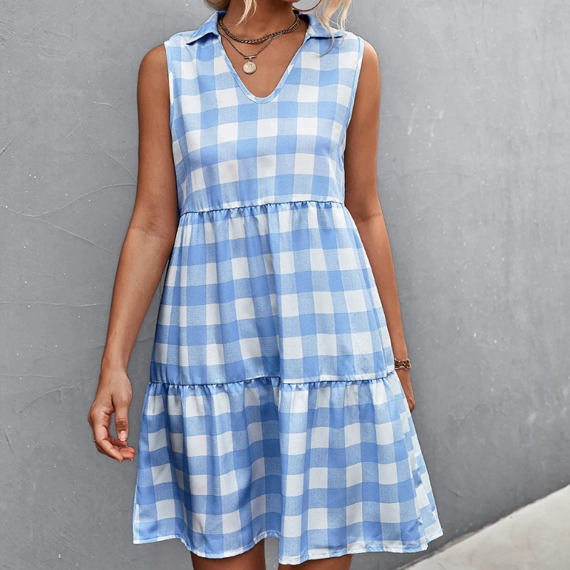 2022 Fashion lways Romantics Summer Classic Check V Neck Doll Dress Sleeveless Loose Casual Dress Women Beach Party Date Dress
2022 Fashion lways Romantics Summer Classic Check V Neck Doll Dress Sleeveless Loose Casual Dress Women Beach Party Date Dress