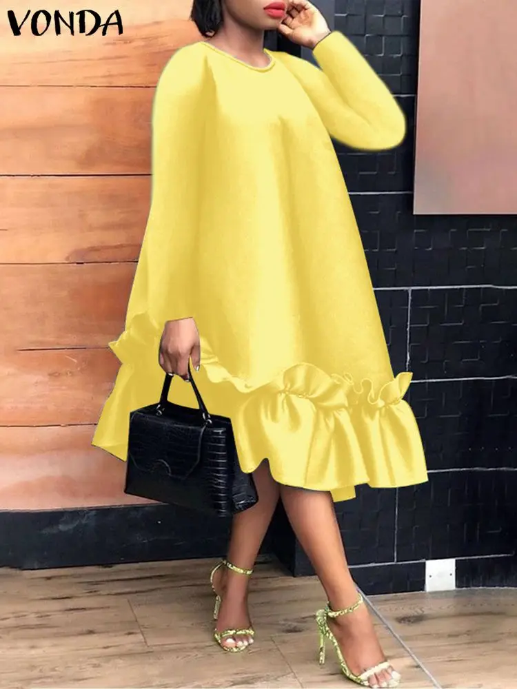 VONDA Women Elegant Ruffled Dress 2022 Fashion Casual Solid Color Sundress Vintage Long Sleeve Party Midi Vestidos Robe Femme
VONDA Women Elegant Ruffled Dress 2022 Fashion Casual Solid Color Sundress Vintage Long Sleeve Party Midi Vestidos Robe Femme