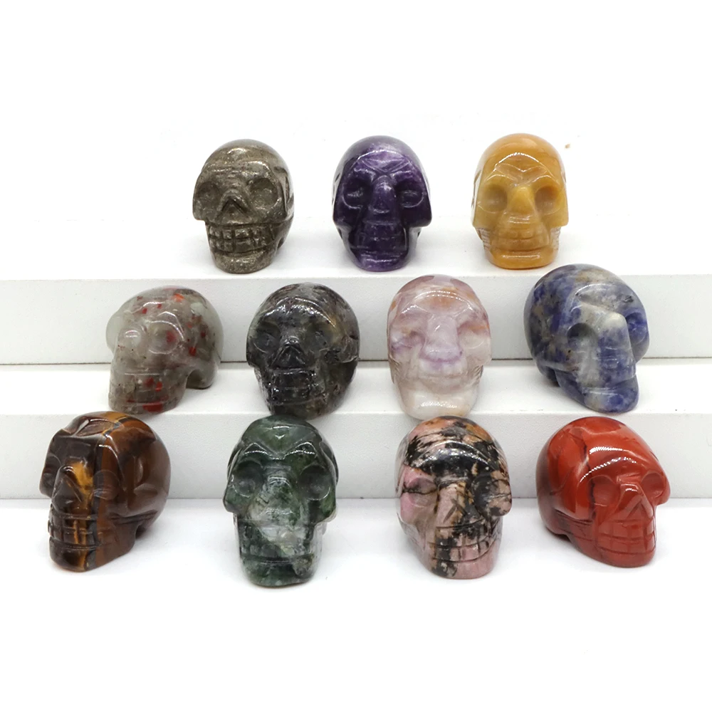 

5PC / Set Natural Crystals Stones Skull Statue Amethyst Agate Obsidian Jasper Hand Carved Home Decoration Spiritual Wicca 1"