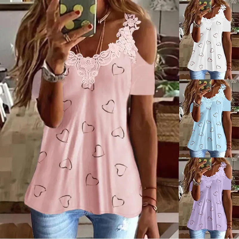 Casual T-Shirt Women Fashion Off Shoulder Cotton Heart V Neck Shirt Ladies Summer Printing Tops Sleeve Shirt Y2k Top Tshirts
Casual T-Shirt Women Fashion Off Shoulder Cotton Heart V Neck Shirt Ladies Summer Printing Tops Sleeve Shirt Y2k Top Tshirts