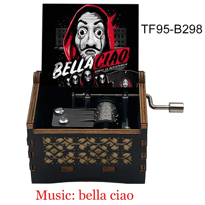 Hot TV Theme Song Bella Ciao Music Box Hand Black Wood Color Print Musical Box For Fans Christmas Birthday Gift Boyfriend Toy
Hot TV Theme Song Bella Ciao Music Box Hand Black Wood Color Print Musical Box For Fans Christmas Birthday Gift Boyfriend Toy