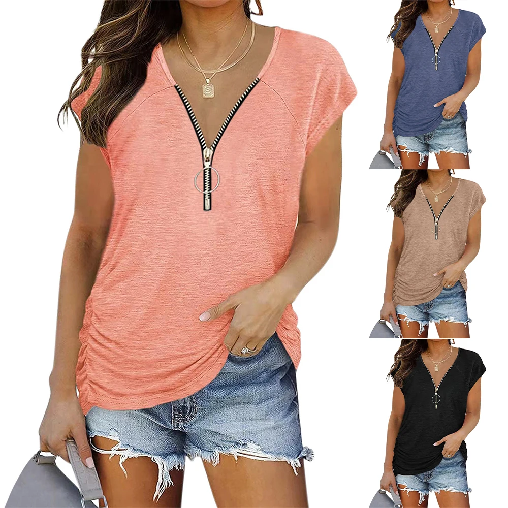 Women Zipper V-Neck Tank Tops Short Sleeve Summer Solid Color Straight Ladies Crop Top Tee Shirt Fashion Casual Female Tank Top
Women Zipper V-Neck Tank Tops Short Sleeve Summer Solid Color Straight Ladies Crop Top Tee Shirt Fashion Casual Female Tank Top
