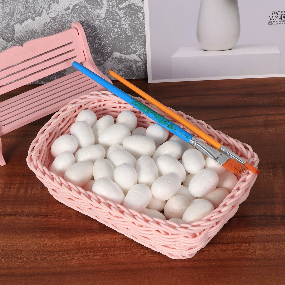 

50 Pcs Bunny Toys Kids Easter Polystyrene Foam Painting Egg Balls Craft Eggs Decor Plastic