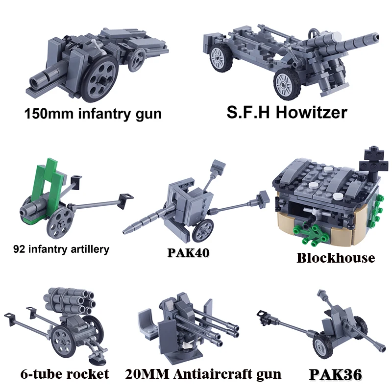 

Модель военной артиллерии WW2, строительные блоки, немецкая армия США Советский Союз, фигурки солдат, танк, граната, оружие, кирпичи, игрушки