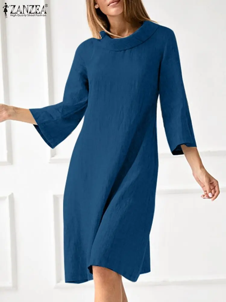 ZANZEA Fashion Solid Knee-length Dress Women Turndown Collar Vetidos Vintage Pocket 3/4 Sleeve Robe Holiday Waisted A-line Dress
ZANZEA Fashion Solid Knee-length Dress Women Turndown Collar Vetidos Vintage Pocket 3/4 Sleeve Robe Holiday Waisted A-line Dress