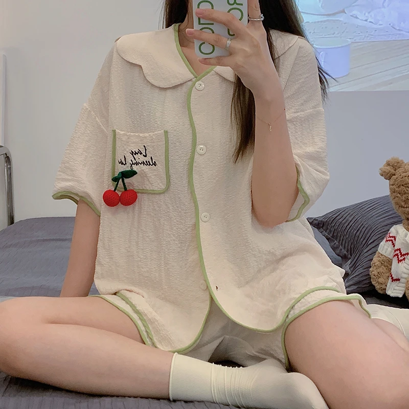 Summer Sweet Pyjama Pour Femme Pijama Mujer Pajamas Set For Women Cotton Korean Girls Sleepwear Casual Female Loungewear
Summer Sweet Pyjama Pour Femme Pijama Mujer Pajamas Set For Women Cotton Korean Girls Sleepwear Casual Female Loungewear