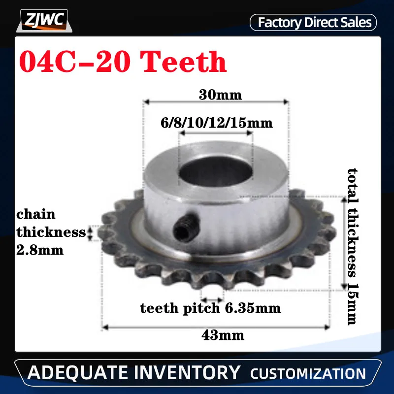 1pc 04C sprocket 20Teeth inner hole 6/8/10/12/15mm 25H 45# steel sprocket table wheel finished hole sprocket screw hole M5
1pc 04C sprocket 20Teeth inner hole 6/8/10/12/15mm 25H 45# steel sprocket table wheel finished hole sprocket screw hole M5
