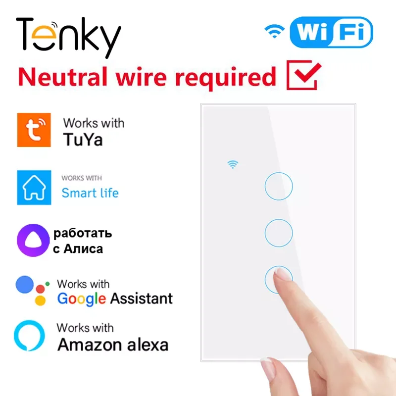 Умный сенсорный выключатель Tuya Wi-Fi, 1/2/3/4 клавиши, 2 способа проводки, нейтральный провод, требуется работа с Smart Life, Alexa, Google Home, Alice
Умный сенсорный выключатель Tuya Wi-Fi, 1/2/3/4 клавиши, 2 способа проводки, нейтральный провод, требуется работа с Smart Life, Alexa, Google Home, Alice