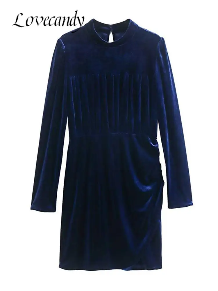 Elegant Folds Asymmetric Solid Dress For Women Blue Long Sleeve O Neck Mini Dress Office Lady Vintage Casual Chic Clothing
Elegant Folds Asymmetric Solid Dress For Women Blue Long Sleeve O Neck Mini Dress Office Lady Vintage Casual Chic Clothing