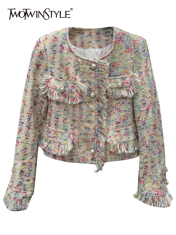 TWOTWINSTYLE Knitted Colorblock Coat For Women Round Neck Long Sleeve Patchwork Tassels Coats Female Autumn Clothing Style 2022
TWOTWINSTYLE Knitted Colorblock Coat For Women Round Neck Long Sleeve Patchwork Tassels Coats Female Autumn Clothing Style 2022