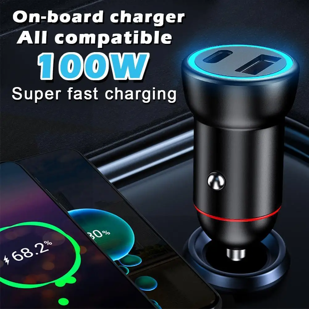 

USB Car Charger 22.5/100W 2-Port Fast Charging Adapter Multi Functional Mini Hidden Car Charger Compatible For Most Cars M5T8