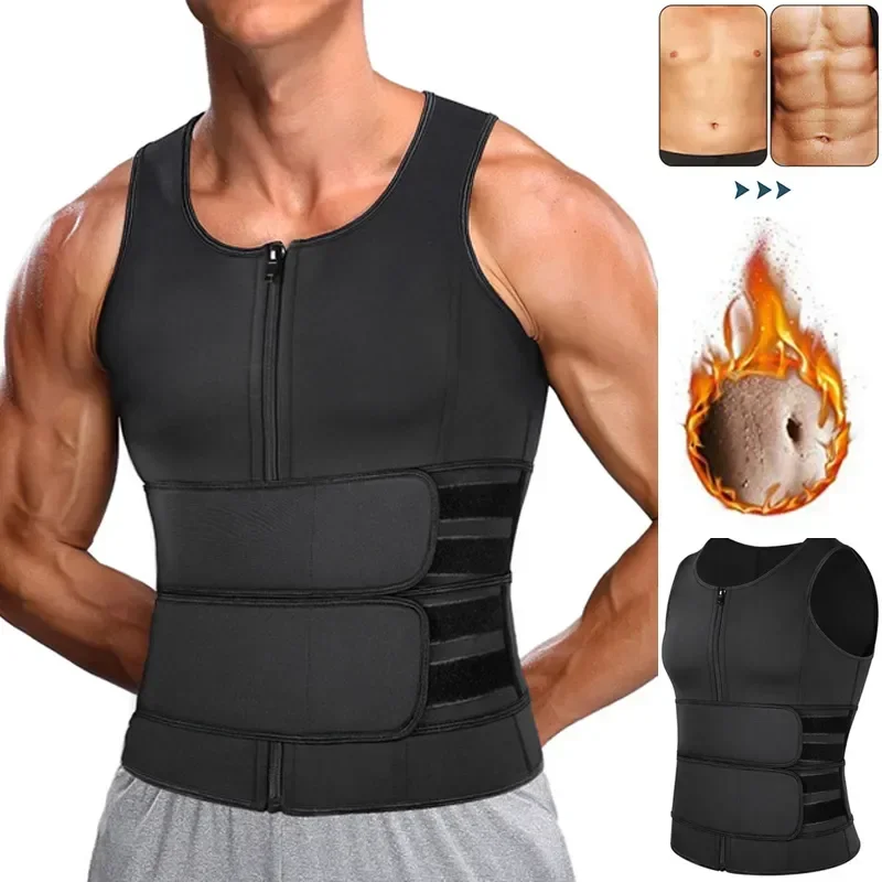 

Мужской тренировочный топ для фитнеса, корректирующая рубашка, неопреновый пояс для талии, тренажер для живота, жилет для сжигания жира, корсет для похудения, двойная сауна