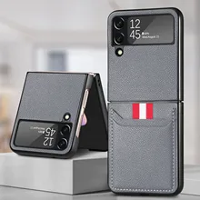 Anti-Shock Slim Leather Matte Funda Coque Case for Samsung Galaxy Z Flip4 Flip5 Flip 5 4 Flip3 Flip 3 5G Zflip4 Card Holder Bag