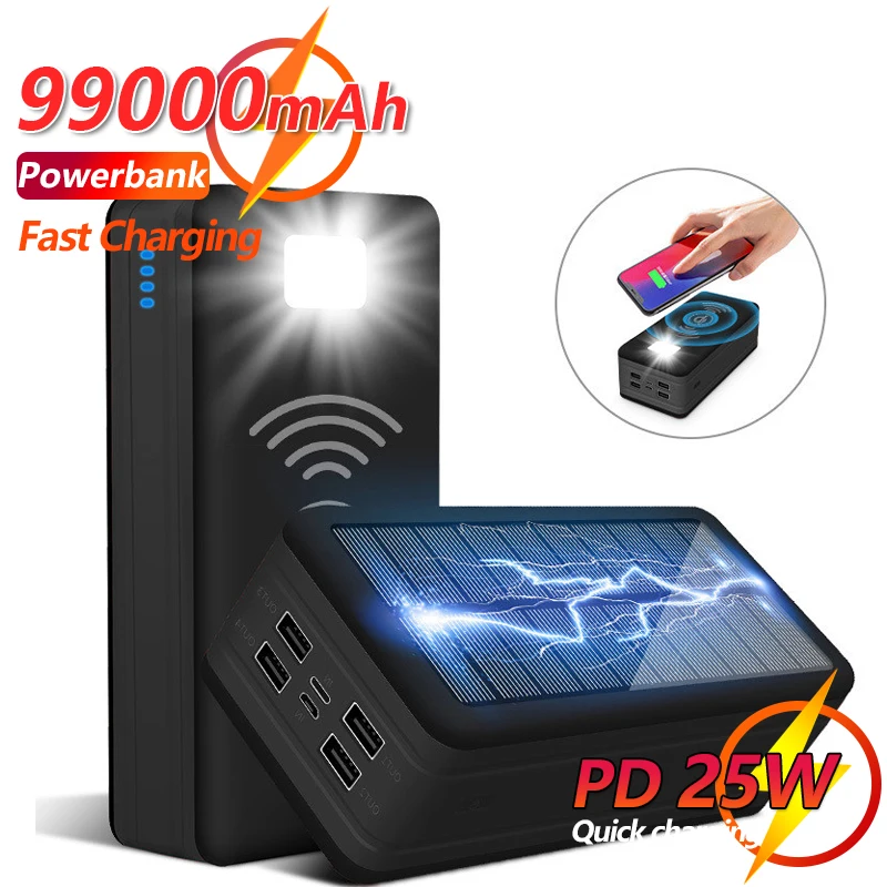 2023 New 99000mAh Solar Wireless Power Bank Portable Fast Charging External Battery 4USB Phone Charger for Samsung Xiaomi Iphone
2023 New 99000mAh Solar Wireless Power Bank Portable Fast Charging External Battery 4USB Phone Charger for Samsung Xiaomi Iphone