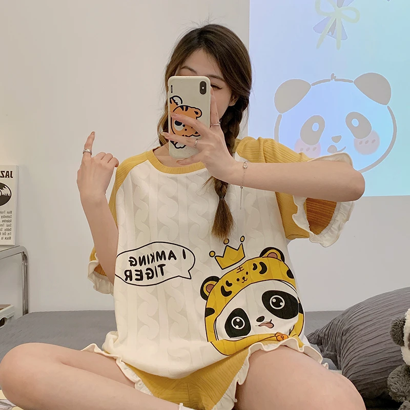 Summer Women Pajama Sets Cartoon Sleepwear Pyjama Short Sleeve Cute Panda Pijamas Cotton Mujer Kawaii Pajamas
Summer Women Pajama Sets Cartoon Sleepwear Pyjama Short Sleeve Cute Panda Pijamas Cotton Mujer Kawaii Pajamas