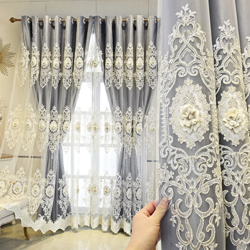 European and American Double Blackout Curtains French Luxury Embossed Embroidered Tulle Curtain For Living Room Bedroom Custom
European and American Double Blackout Curtains French Luxury Embossed Embroidered Tulle Curtain For Living Room Bedroom Custom