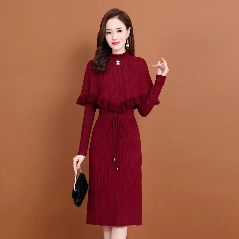 Autumn Women's Knitting Turtleneck Solid Pullover Sweater and Slim Skirt Two-Piece Set Ladies Knitted Elegant Two Piece Set G271
Autumn Women's Knitting Turtleneck Solid Pullover Sweater and Slim Skirt Two-Piece Set Ladies Knitted Elegant Two Piece Set G271
