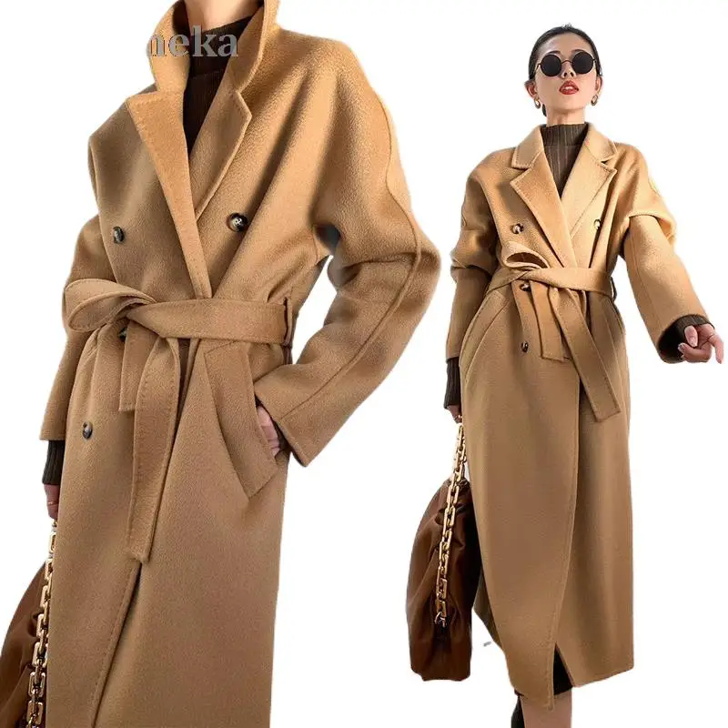 Winter Water Ripple Cashmere Long Coat Women Autumn Loose Double Breasted Trench Overcoats Female Luxury Warm Wool Max Jackets
Winter Water Ripple Cashmere Long Coat Women Autumn Loose Double Breasted Trench Overcoats Female Luxury Warm Wool Max Jackets