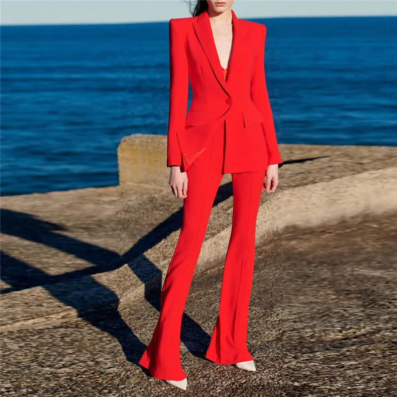 Flared Women Suits Blazer Pantsuits Two Piece Business Single Button Set Peak Lapel Office Ladies Pants Formal Suit Blazer+Pants
Flared Women Suits Blazer Pantsuits Two Piece Business Single Button Set Peak Lapel Office Ladies Pants Formal Suit Blazer+Pants
