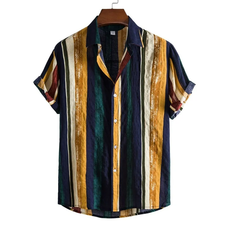 Men Clotin awaiian Men's Striped Sirt European American Men's Sirt Casual Lapel Sort-sleeved Camisas Para ombre
Men Clotin awaiian Men's Striped Sirt European American Men's Sirt Casual Lapel Sort-sleeved Camisas Para ombre