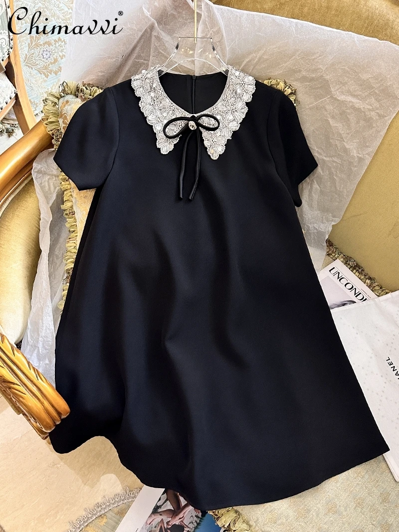 New 2023 Summer Heavy Dress Women Fashion Loose Slimming Black Doll Collar Dress Temperament Lux Girlish Style A- Line Dress
New 2023 Summer Heavy Dress Women Fashion Loose Slimming Black Doll Collar Dress Temperament Lux Girlish Style A- Line Dress