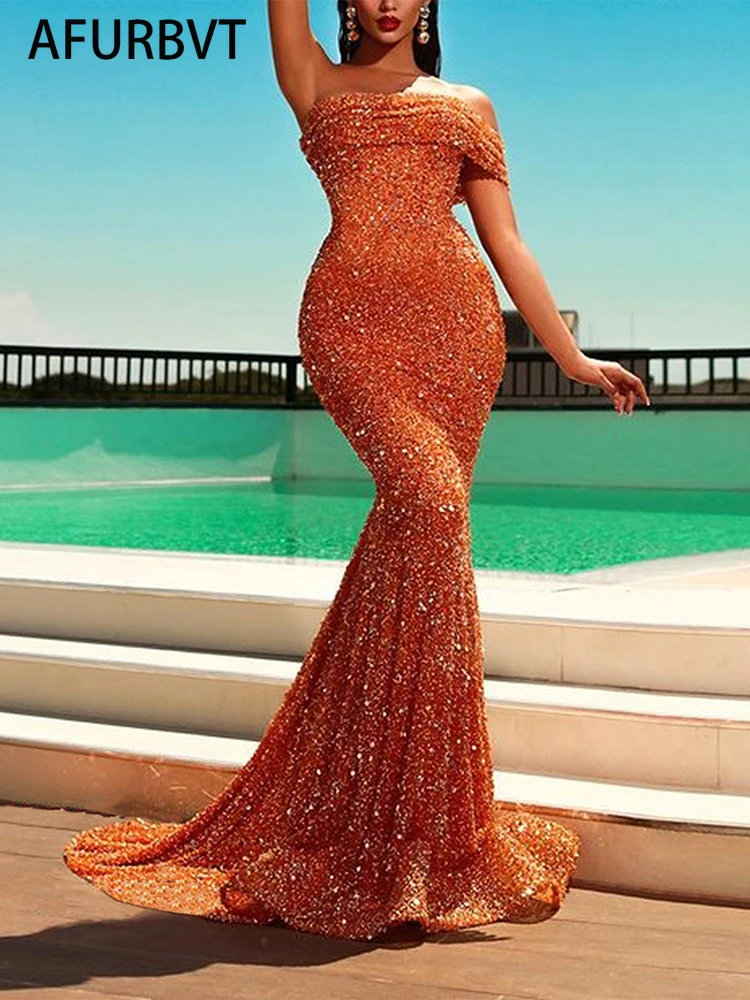 Женское вечернее платье макси на одно плечо, оранжевое длинное платье с вырезом лодочкой и блестками для выпускного вечера, 2022 
Женское вечернее платье макси на одно плечо, оранжевое длинное платье с вырезом лодочкой и блестками для выпускного вечера, 2022