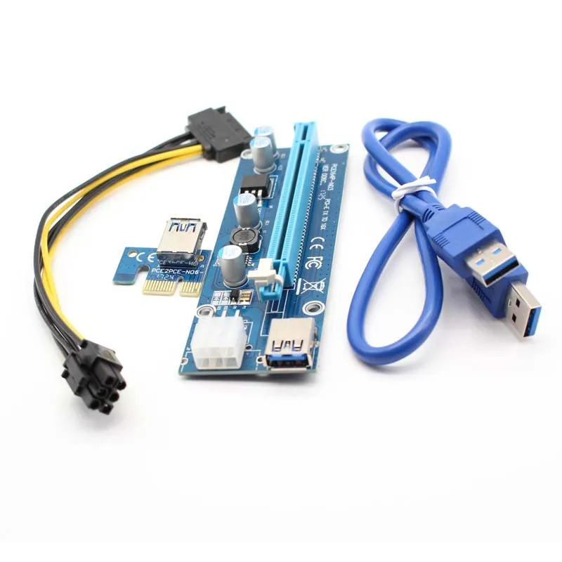PCIe PCI Express Riser Adapter Card with USB 3.0 Extension Cable and SATA Power Cable for BTC Mining
PCIe PCI Express Riser Adapter Card with USB 3.0 Extension Cable and SATA Power Cable for BTC Mining