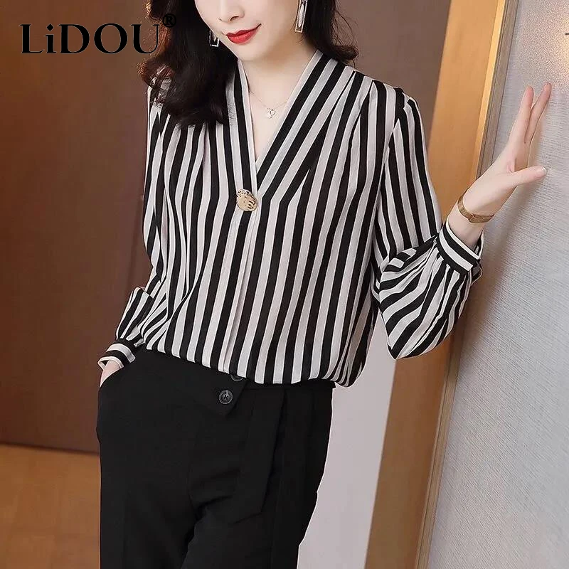 Spring Summer Oversized Casual Fashion Top Striped Print Button Shirt Women Long Sleeve Pullover Chiffon Blouse Female Clothes
Spring Summer Oversized Casual Fashion Top Striped Print Button Shirt Women Long Sleeve Pullover Chiffon Blouse Female Clothes