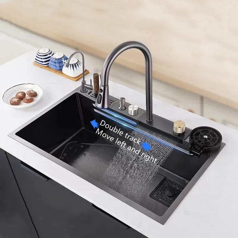 Kitchen Sink 304 Stainless Steel Waterfall Sink 3mm Thick Nano Large Single Sink Anti-Scratch Counter Top Sink With Knife Holder
Kitchen Sink 304 Stainless Steel Waterfall Sink 3mm Thick Nano Large Single Sink Anti-Scratch Counter Top Sink With Knife Holder