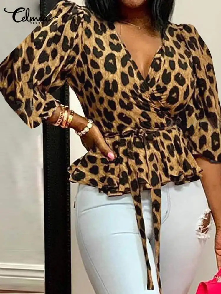 Celmia Belted Femme Blusas Casual Leopard Print Wrapped Shirt Elegant Sexy V-neck Peplum Blouses Summer Women Office Tunic Tops
Celmia Belted Femme Blusas Casual Leopard Print Wrapped Shirt Elegant Sexy V-neck Peplum Blouses Summer Women Office Tunic Tops