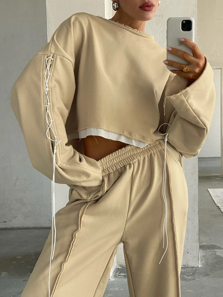 WeiYao Khaki Two Piece Sets Womens Outifits Bandage Long Sleeves Loose Top Pant Suit 2022 Korean Fashion Autumn Winter Tracksuit
WeiYao Khaki Two Piece Sets Womens Outifits Bandage Long Sleeves Loose Top Pant Suit 2022 Korean Fashion Autumn Winter Tracksuit