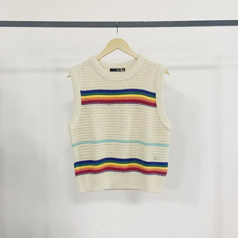 New Design AcStudios Autumn Sleeveless Vest Knit Smiling Face Sweater Harajuku Stripes Patchwork Loose Jumper Pullover Tops
New Design AcStudios Autumn Sleeveless Vest Knit Smiling Face Sweater Harajuku Stripes Patchwork Loose Jumper Pullover Tops