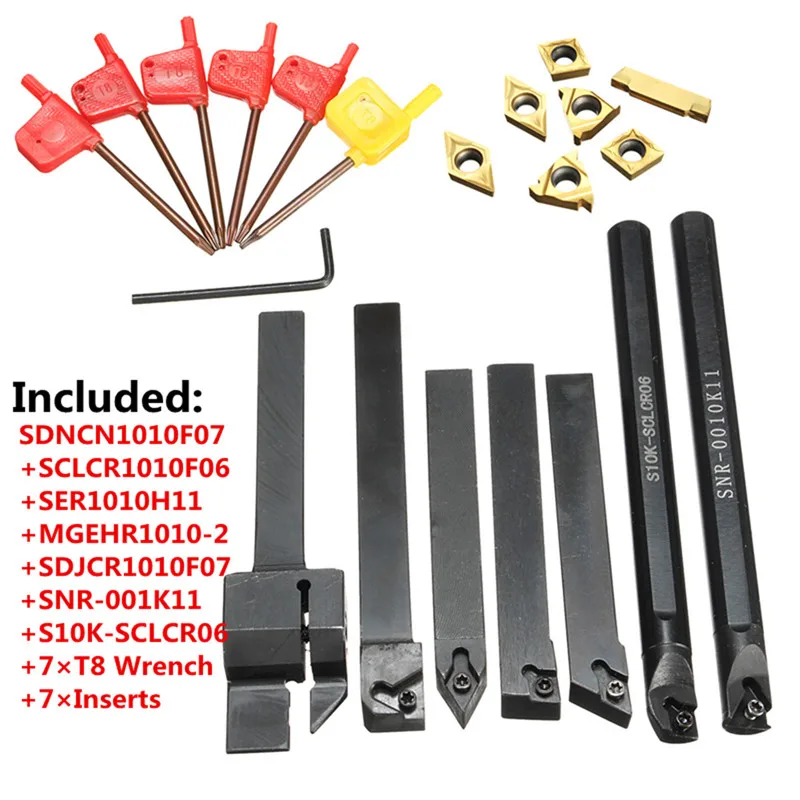 21pcs Carbide Insert External Lathe Internal Turning Tool Holder Alloy Steel Boring Bar Lathe Turning Tool Holder + T8 Wrenches
21pcs Carbide Insert External Lathe Internal Turning Tool Holder Alloy Steel Boring Bar Lathe Turning Tool Holder + T8 Wrenches