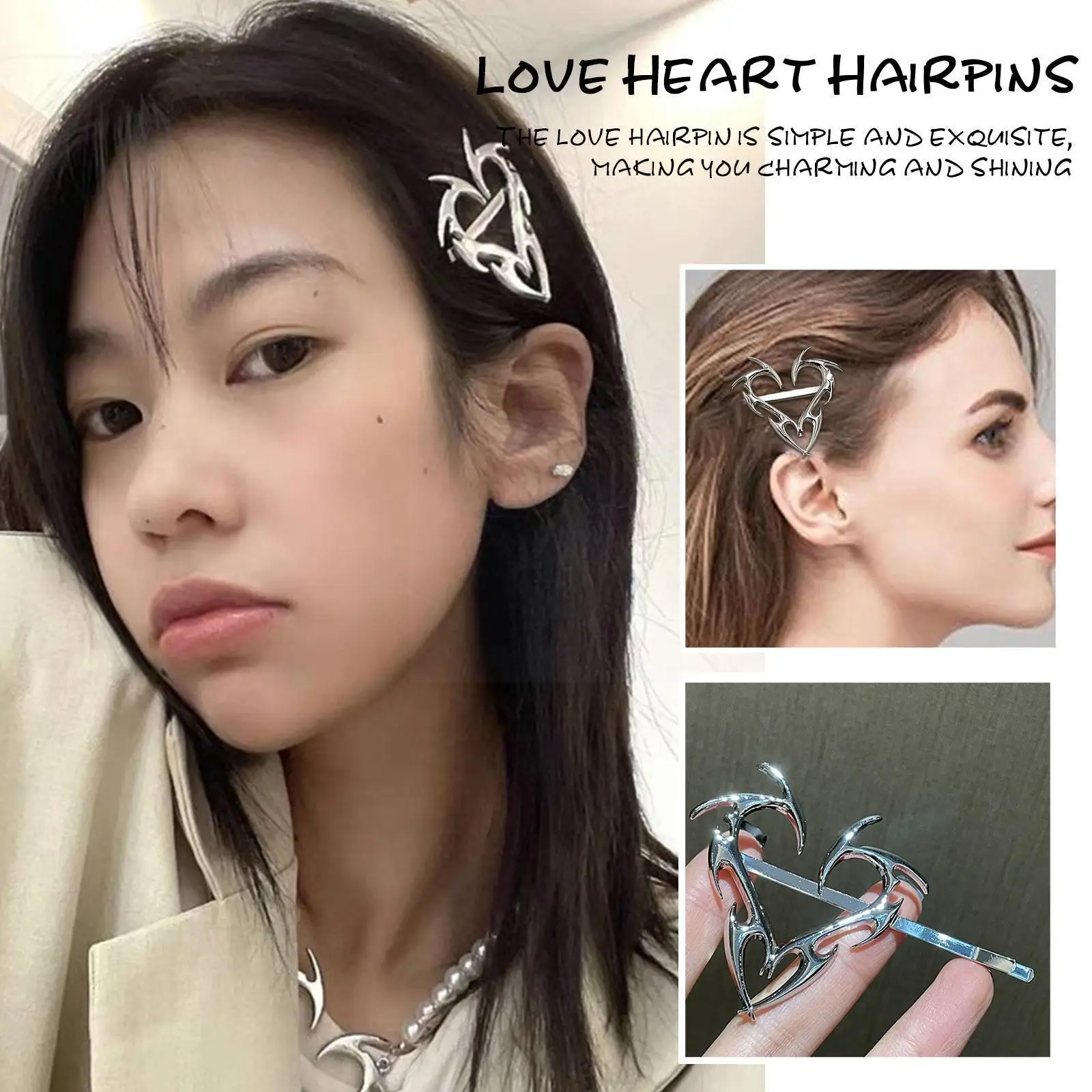 Hip Hop Metal Love Heart Hair Pins Korean Trendy Fashion Geometric Unique Silver Barrette Side Women Clip Design Cool Girl T5b0
Hip Hop Metal Love Heart Hair Pins Korean Trendy Fashion Geometric Unique Silver Barrette Side Women Clip Design Cool Girl T5b0