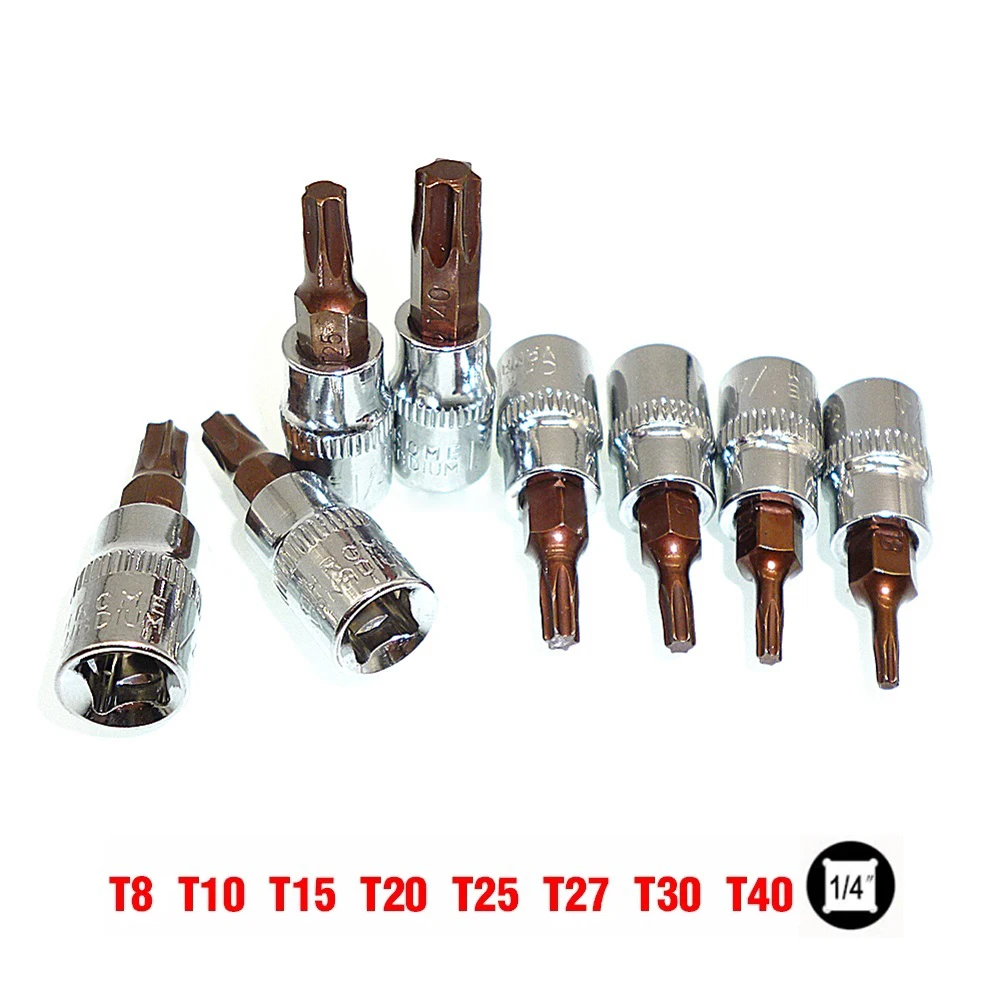 

8Pcs Metal Screwdriver Bit 1/4inch Bit Socket T8 T10 T15 T20 T25 T27 T30 T40 Screwdriver Bits Hex Shank Dia About 6.35mm