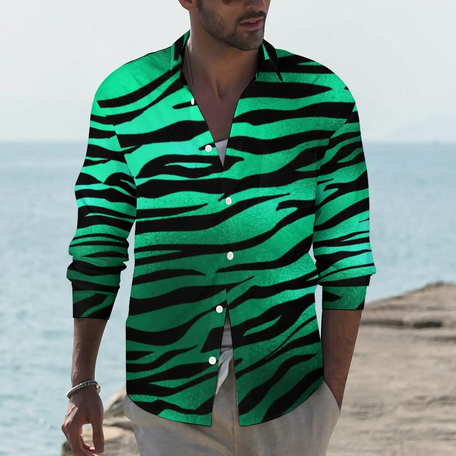 Zebra Print Shirt Autumn Green And Black Stripes Casual Shirts Male Retro Blouses Long Sleeve Graphic Street Top Plus Size 4XL
Zebra Print Shirt Autumn Green And Black Stripes Casual Shirts Male Retro Blouses Long Sleeve Graphic Street Top Plus Size 4XL
